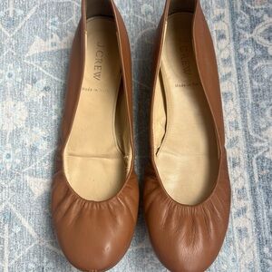 J. Crew Tan Leather Round-Toe Ballet Flats